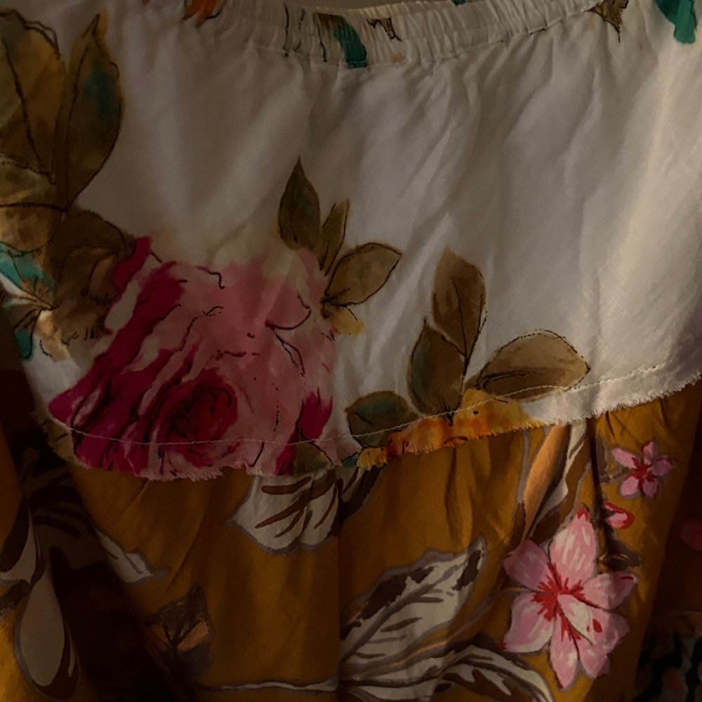 Boho Floral Tiered Circle Skirt in White and Mustard - Picture 3 of 5